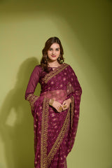 Glorious Sequence Maroon Color Saree