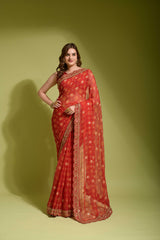 Glorious Sequence Red Color Saree