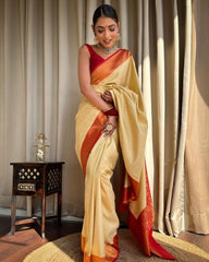 Traditional Wear Jacquard Cream Color Silk Saree