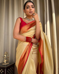 Traditional Wear Jacquard Cream Color Silk Saree