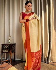 Traditional Wear Jacquard Cream Color Silk Saree