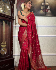 Function Wear Jacquard Red Color Silk Saree