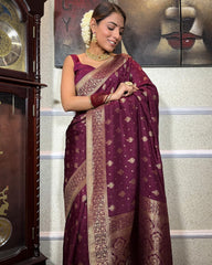 Function Wear Jacquard Wine Color Silk Saree