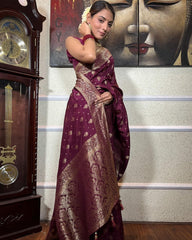 Function Wear Jacquard Wine Color Silk Saree