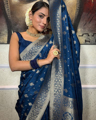 Function Wear Jacquard Blue Color Silk Saree