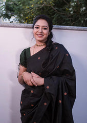 Elegant Jaquard Black Color Silk Saree