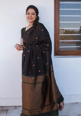 Elegant Jaquard Black Color Silk Saree