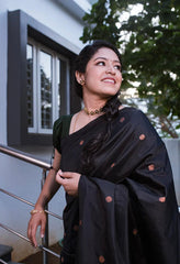 Elegant Jaquard Black Color Silk Saree