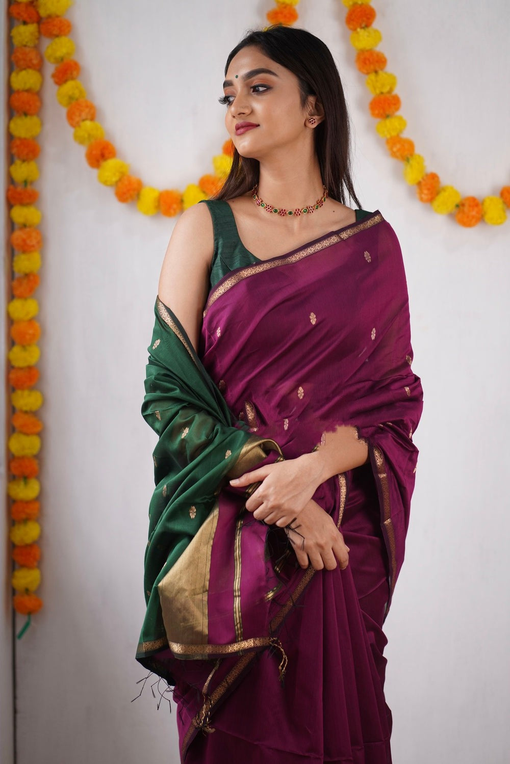 Exotic Jaquard Wine Color Silk Saree