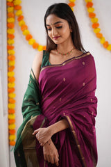 Exotic Jaquard Wine Color Silk Saree