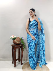 Shibori Print Firozi Color Ready To Wear Saree