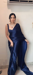 Fancy Navy Blue Color Ready To Wear Saree