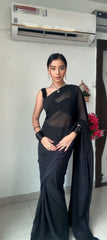 Stylish Georgette Black Color Ready To Wear Saree