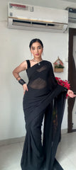 Stylish Georgette Black Color Ready To Wear Saree