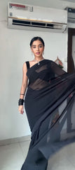 Stylish Georgette Black Color Ready To Wear Saree