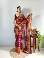 Shibori Print Maroon Color Ready To Wear Saree