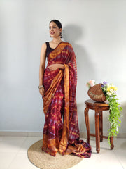 Shibori Print Maroon Color Ready To Wear Saree