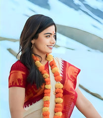 Bollywood Rashmika Mandanna Jacquard Cream Silk Saree