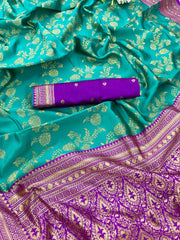 Stunning Jaquard Rama Color Silk Saree