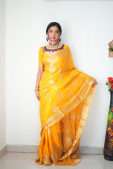 Fabulous Ready To Wear Haldi Wear Yellow Color Saree