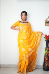 Fabulous Ready To Wear Haldi Wear Yellow Color Saree