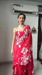 Awesome Red Color Ready To Wear Organza Silk Saree