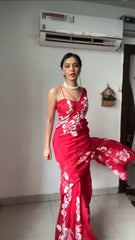 Awesome Red Color Ready To Wear Organza Silk Saree