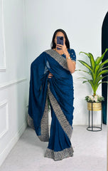 Elegant Navy Blue Color Vichitra Silk Saree