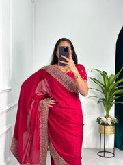 Elegant Red Color Vichitra Silk Saree