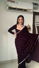 Awesome Purple Color Ready To Wear Velvet Saree