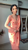 Fabulous Heart Design Ready To Wear Peach Color Saree