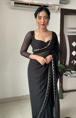 Shining Black Color Georgette Ready To Wear Saree