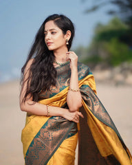 Demanding Jaquard Yellow Color Silk Saree