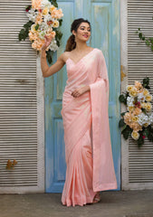 Blissful Georgette Peach Color Silk Saree