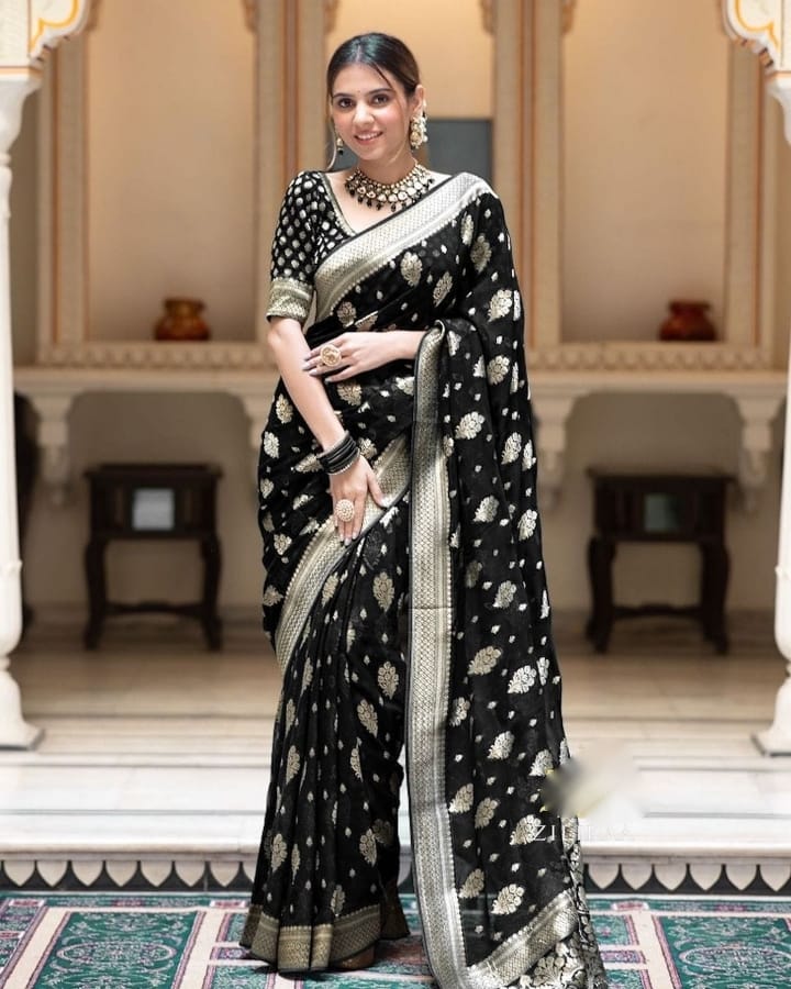 Alluring Black Color Soft Cotton Silk Saree