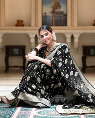 Alluring Black Color Soft Cotton Silk Saree