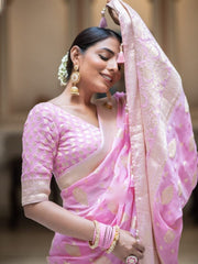 Alluring Baby Pink Color Soft Cotton Silk Saree