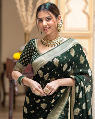 Alluring Mehndi Wear Green Color Soft Cotton Silk Saree