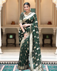 Alluring Mehndi Wear Green Color Soft Cotton Silk Saree