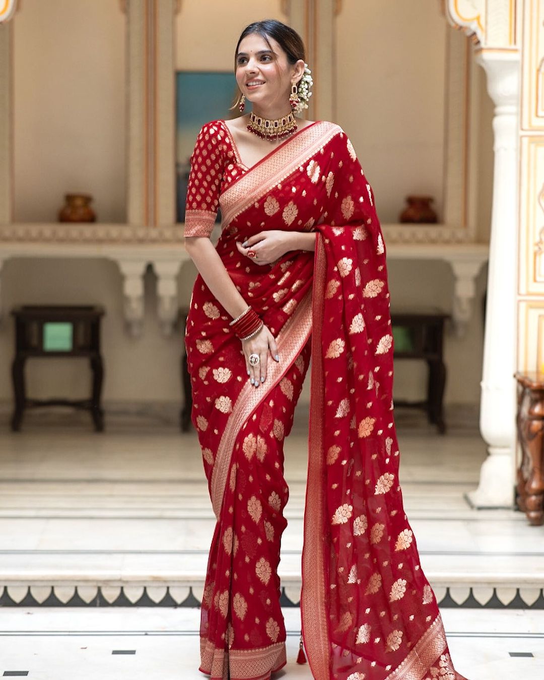 Alluring Red Color Soft Cotton Silk Saree