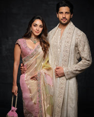 Bollywood Star Kiara advani Multi Color Organza Saree