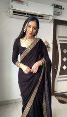 Amazing Ready To Wear Black Color Velvet Saree