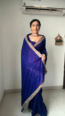 Amazing Ready To Wear Blue Color Velvet Saree