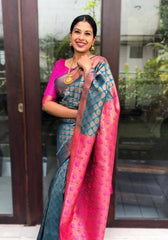 Festive Wear Grey Color Silk Saree