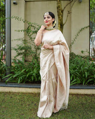 Traditional Wear White Color Jacquard Silk Saree