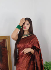 Traditional Wear Maroon Color Jacquard Silk Saree