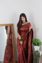 Traditional Wear Maroon Color Jacquard Silk Saree