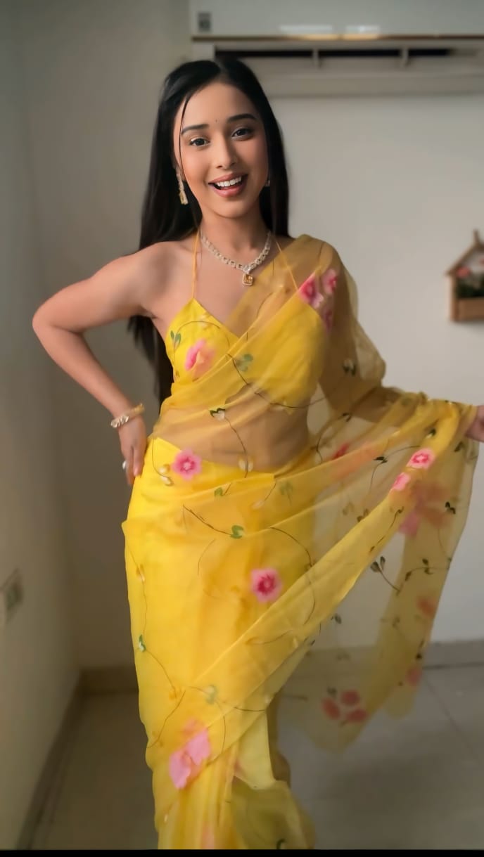 Glimmering Flower Design Yellow Color Ready To Wear Saree