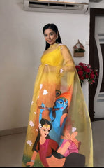 Glimmering Soft Organza Yellow Color Ready To Wear Saree