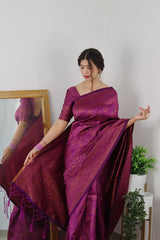 Traditional Wear Wine Color Jacquard Silk Saree